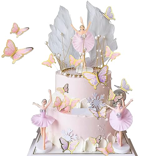 Graplan Ballerina Tortendeko 25 Stück Tortendeko Geburtstag Mädchen,Ballerina Kuchen Deko,Ballerina Cake Topper,Kuchendeko Geburtstag Mädchen Happy Birthday Tortendeko für Kinder Mädchen von Graplan