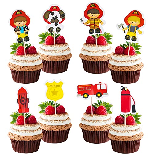 Graplan 48 Stück Feuerwehr Cupcake-Topper Feuerwehr Tortendeko, Feuerwehrmänner Cupcake Dekoration Topper,Feuerwehr Kuchen Topper für Babyparty Geburtstagsfeier Dekoration Zubehör von Graplan