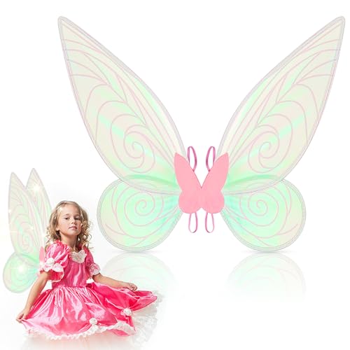 Graplan Rosa Feenflügel Erwachsene Kinder Damen Schmetterlingsflügel Tinkerbell Flügel Rosa Fairy Wings Fee Kostüm Elfen Flügel Geeignet für Karneval Ostern Geburtstag Halloween Weihnachten Cosplay von Graplan