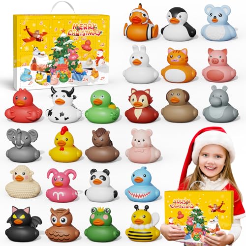 Grarain Weihnachts Adventskalender Enten Badeenten Adventskalender 2024 Baby Adventskalender 24 Stück Quietscheente Weihnachten Gummiente Weihnachtskalender Christmas für Kinder Jungs Mädchen von Grarain