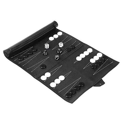 Gravidus Kompaktes Reise-Backgammon Set - Ideal für Urlaub, Camping & unterwegs - Spielbrett zum Einrollen, mit Tasche - Schwarz, Kunstleder - 26 x 35 cm von Gravidus