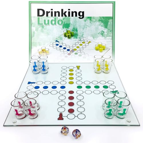 Gravidus Trinkspiel Drinking Ludo - Glasbrett mit Shotgläsern - Spaß beim Promille-Würfeln - Perfektes Partyspiel für Erwachsene von Gravidus