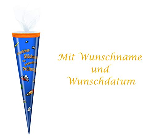 Schultüte mit gold gefärbter Gravur / 35cm / rund / "Bestanene Prüfung" von Gravur by Livepac Office