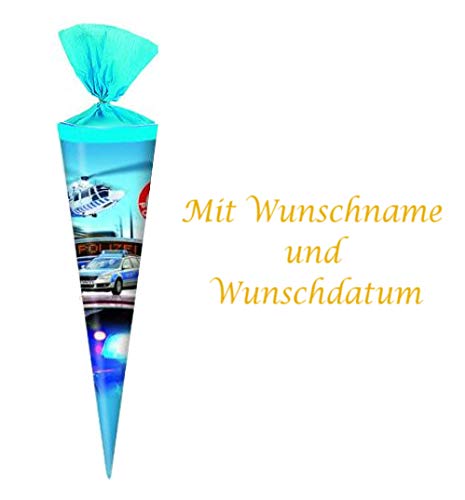 Schultüte mit gold gefärbter Gravur / Zuckertüte / Länge: 35cm / rund / "Polizei" von Gravur by Livepac Office