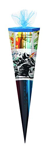 Schultüte mit schwarz gefärbter Gravur / Zuckertüte 85cm / eckig / "Motor-Bike" Schultüte mit schwarz gefärbter Gravur / Zuckertüte 85cm / eckig / "Motor-Bike" von Gravur by Livepac Office