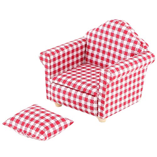 Mini-Puppenhaus-Sofa, Holz-Miniatur-Sofa, Puppenhaus-Sofa mit Kissen für 1:12 Puppen, Puppenhaus-Zubehör von Grcfumo