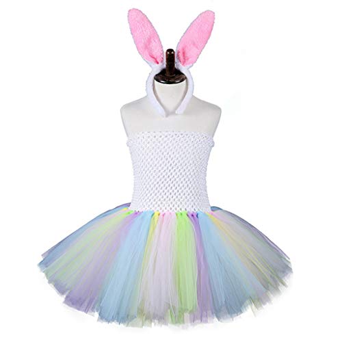 Greabuy Buntes trägerloses Kleid für Kinder und Mädchen, mit Ohren, Stirnband, Ostern, Halloween, Party, Cosplay-Kostüm von Greabuy