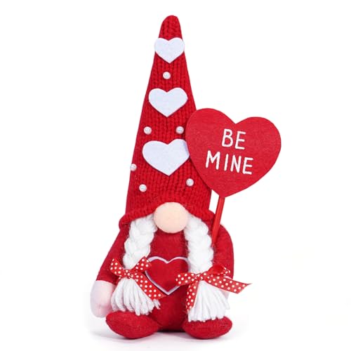 Greabuy Valentines Plüsch Zwerge Puppen Ornament für Paare und Liebhaber Gestrickte Herz Hut Zwerge Elfen Figur Spielzeug Dekoration von Greabuy