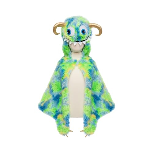 Great Pretenders Monster Kostüm Crazy Shrek mit Wackelaugen für Kinder 4-6 Jahre Grün-Blau Halloween Fasching Mottoparty flauschiger Plüsch-Umhang von Great Pretenders