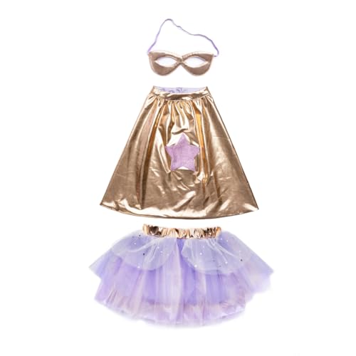 Great Pretenders Super-duper Tutu, Umhang & Maske, Metallic Roségold/Flieder, Superhelden-Tutu-Kostüm für Kinder, Größe 4-6 von Great Pretenders