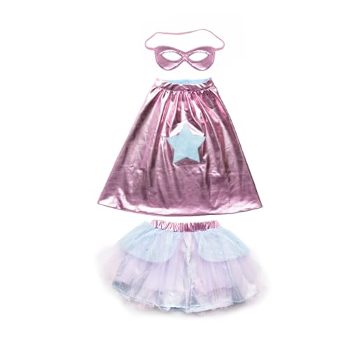 Great Pretenders Superduper Tutu, Umhang & Maske, Metallic Pink/Hellblau, Kinder-Superhelden-Kostüme, Größe 4-6 von Great Pretenders