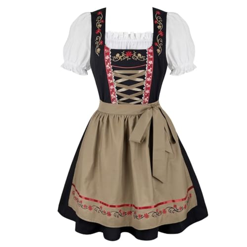 Grebrafan Dirndl Damen Midi Trachten Kleid Oktoberfest Outfit 3 Teilig Braun 3X-Large von Grebrafan