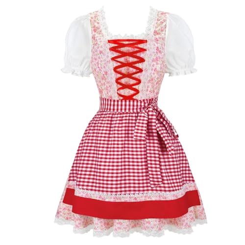 Grebrafan Dirndl Damen Midi Trachten Kleid Oktoberfest Outfit 3 Teilig Rosa 3X-Large von Grebrafan