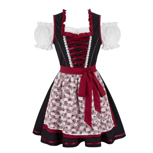 Grebrafan Dirndl Damen Midi Trachten Kleid Oktoberfest Outfit 3 Teilig Schwarz 3X-Large von Grebrafan