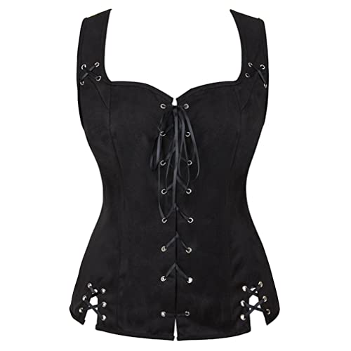 Grebrafan Renaissance Weste Damen Piraten Kostüm Frauen Gothic Steampunk Viking Costume (EUR(30-32) XS, Schwarz) von Grebrafan