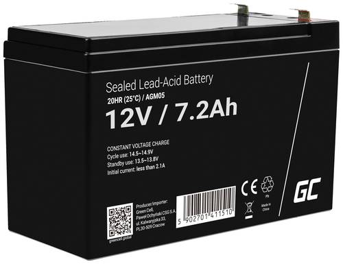 Green Cell AGM05 Bleiakku 12V 7.2Ah Blei-Gel (B x H x T) 151 x 95 x 65mm Flachstecker 6.35mm Zyklenf von Green Cell