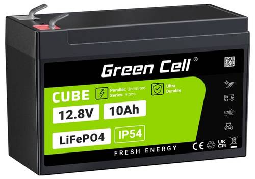 Green Cell CUBE LiFePO4 Spezial-Akku LiFePo-Block Flachstecker Li-Ion 12.8V 10Ah von Green Cell