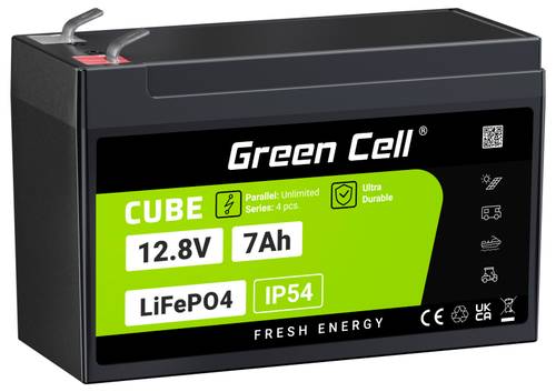 Green Cell CUBE LiFePO4 Spezial-Akku LiFePo-Block Flachstecker Li-Ion 12.8V 7Ah von Green Cell