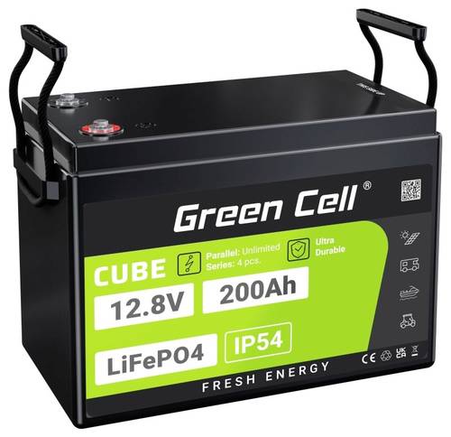 Green Cell CUBE LiFePO4 Spezial-Akku LiFePo-Block Schraubkontakt Li-Ion 12.8V 200Ah von Green Cell