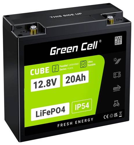 Green Cell CUBE LiFePO4 Spezial-Akku LiFePo-Block Schraubkontakt Li-Ion 12.8V 20Ah von Green Cell