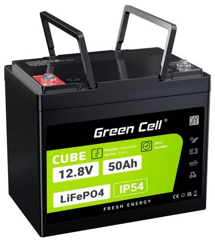 Green Cell CUBE LiFePO4 Spezial-Akku LiFePo-Block Schraubkontakt Li-Ion 12.8V 50Ah von Green Cell