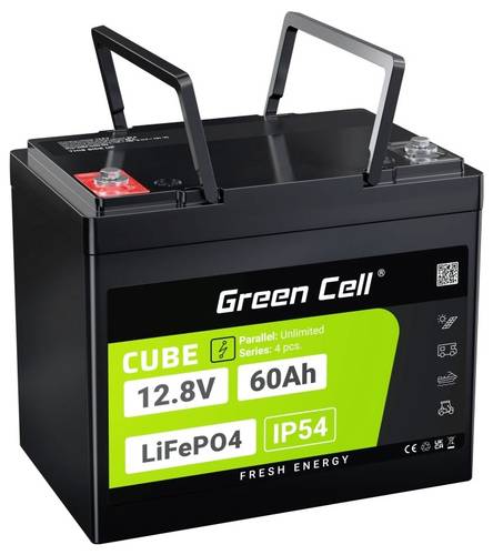 Green Cell CUBE LiFePO4 Spezial-Akku LiFePo-Block Schraubkontakt Li-Ion 12.8V 60Ah von Green Cell