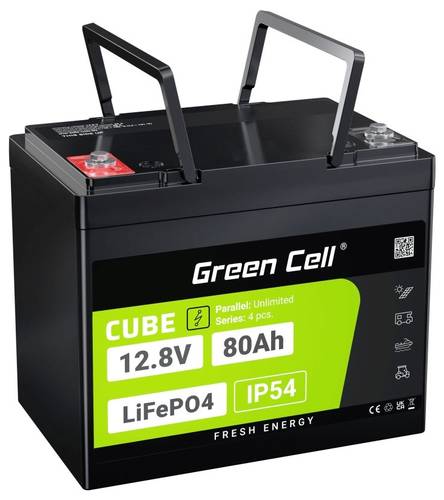 Green Cell CUBE LiFePO4 Spezial-Akku LiFePo-Block Schraubkontakt Li-Ion 12.8V 80Ah von Green Cell