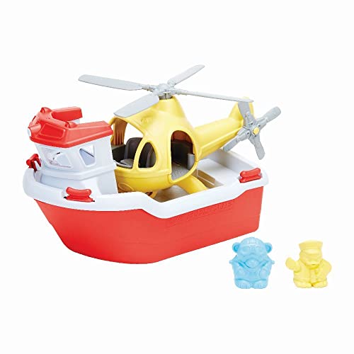 Green Toys 8601155, Rettungsboot und Hubschrauber, 4-teilig, Badewannenspielzeug, nachhaltiges Badespielzeug für Kinder ab 24 Monaten von Green Toys