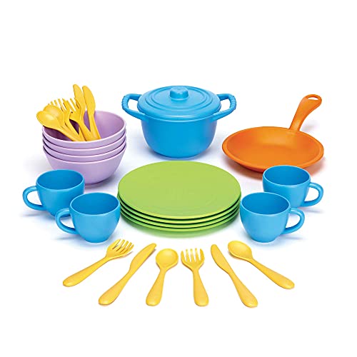 Green Toys 8645426, Koch-und Geschirrset für Kinderküche Spielküche, Rollenspiel, nachhaltiges Küchenspielzeug für Kinder ab 24 Monaten, 27-teilig, Mehrfarbig von Green Toys