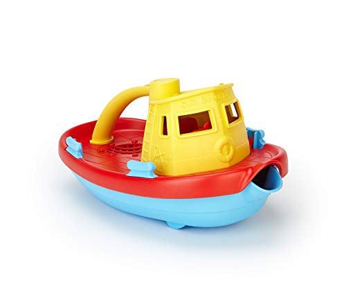 Green Toys 8668088 Schleppboot, Badewannenspielzeug, Spielboot, nachhaltiges Badespielzeug für Kinder ab 6 Monaten, gelb, Large von Green Toys