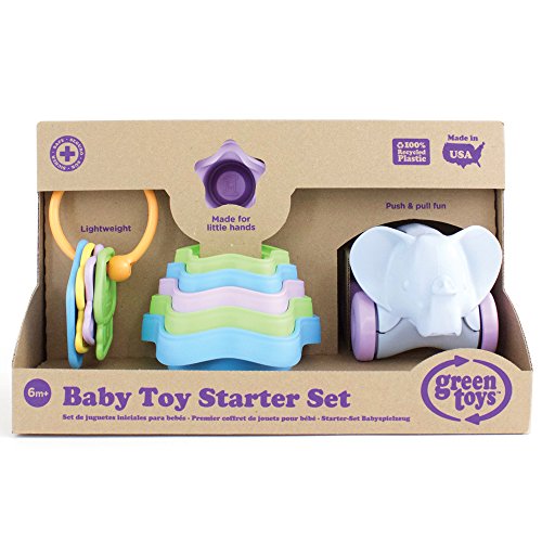 Green Toys Babyspielzeug, Starter-Set, inkl. Schlüsselbund-Greifling, Stapelspiel und Elefant mit Rollen, nachhaltiges Motorikspielzeug für Babys und Kleinkinder ab 6 Monaten, Geschenkset 3-teilig von Green Toys