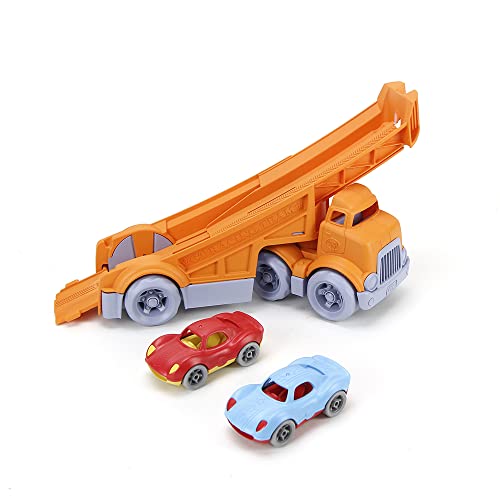 Green Toys Racing Truck - 3-teiliges Spielzeugauto, Truckspielzeug mit Auto-Ramp, Toddler Spielzeug, hergestellt aus recycelten Milchspielzeugen, Spielzeug für 3 Jahre alte Jungen und Mädchen von Green Toys