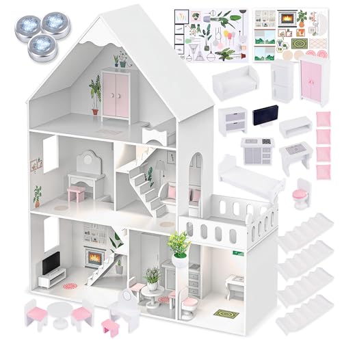 Barbie Puppenhaus Holz groß 118 cm – Kinderplay 3-stöckiges Puppenhaus für Kinder mit Möbeln, LED Licht, Aufklebern und Zubehör – Modernes Holz Spielhaus Geschenk ab 3 Jahre Barbie Puppenhaus Holz groß 118 cm – Kinderplay 3-stöckiges Puppenhaus für Kinder mit Möbeln, LED Licht, Aufklebern und Zubehör – Modernes Holz Spielhaus Geschenk ab 3 Jahre von Green series