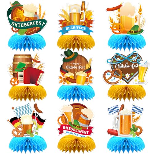 GreenYeah 9PCS Oktoberfest Bienenwaben, Oktoberfest Tischdekoration Bienenwaben, Oktoberfest Tischdeko 3D Oktoberfest Party Deko, Oktoberfest Bienenwabe Bayrische Deko, Oktoberfest Party Zubehör von GreenYeah