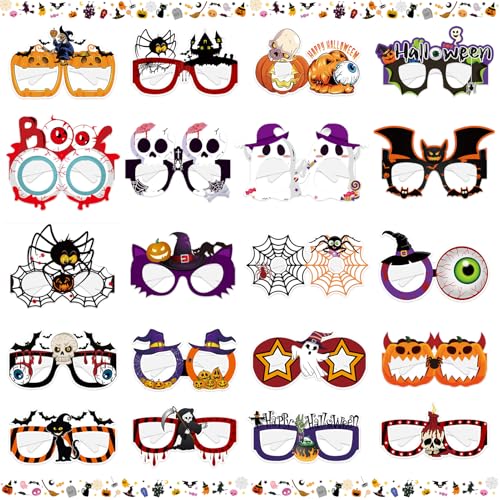 GreenYeah Halloween Partybrille, 20 Stück Lustige Halloween Partybrille, Lustige Brillen Halloween Brille, Totenkopf Kürbis Geist Fledermaus Hexe Hut Spinne Lustige Party Brillen Deko Accessoires von GreenYeah