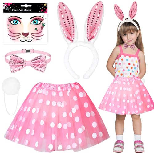 GreenYeah Kinder Hasenkostüm Accessoires, 5-Teiliges Hasenkostüm Mädchen, Hasenkostüm Set, Hase Kostüm Kinder, Tierkostüm Kinder für Mädchen Karneval Ostern Party Cosplay Zubehör von GreenYeah