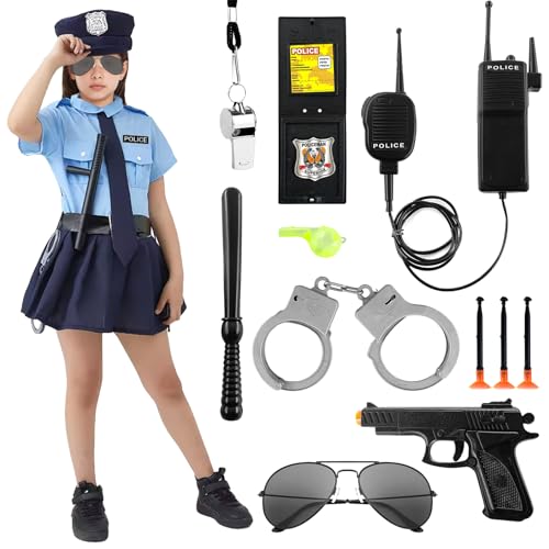 GreenYeah Polizistin Kostüm Mädchen, Polizist Kostüm Kinder, Polizistin-Kostüm mit Polizei Ausrüstung, Kinder Polizeibeamter Polizistin Kostüm für Mädchen, Karneval, Fasching, Motto Cosplay Kostüm (M) von GreenYeah