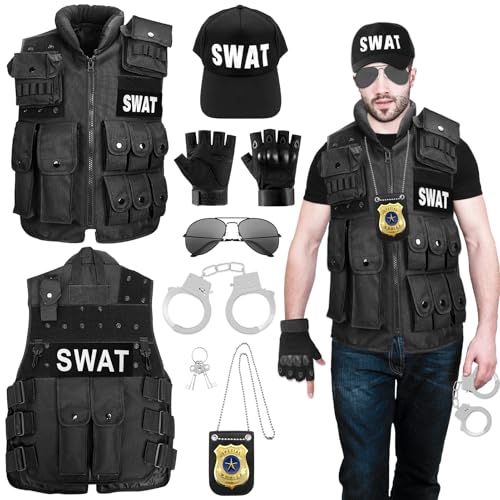 GreenYeah SWAT Kostüm Weste, SWAT Weste Herren, SWAT Weste für Erwachsene, SWAT FBI Police Security Kostüm, SWAT Kostüm Herren Weste für Karneval, Fasching, Fasnacht Motto Cosplay Kostüm von GreenYeah