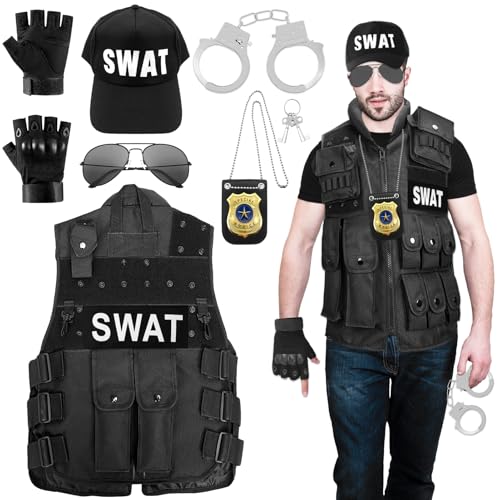 GreenYeah SWAT Kostüm Weste, SWAT Weste Herren, SWAT Weste für Erwachsene, SWAT FBI Police Security Kostüm, SWAT Kostüm Herren Weste für Karneval, Fasching, Fasnacht Motto Cosplay Kostüm von GreenYeah