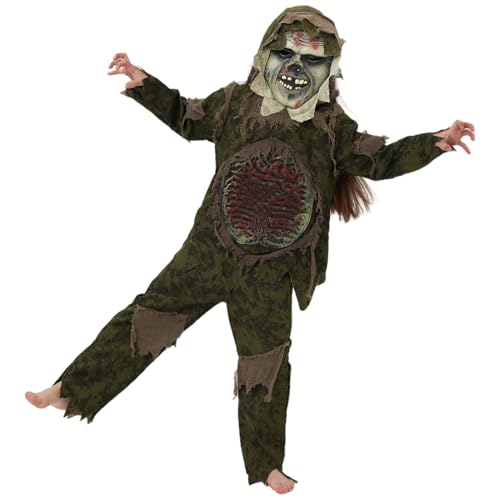 GreenYeah Zombie Kostüm Kinder, Realistische & Scary Kinder Zombie-Kostüm Set mit Zombie Maske, Därme Hemd und Hose, Gruseliges Halloween-Zombie-Kostüm für Jungen, Kostüm für Kinder (S(5-6Jahre)) von GreenYeah