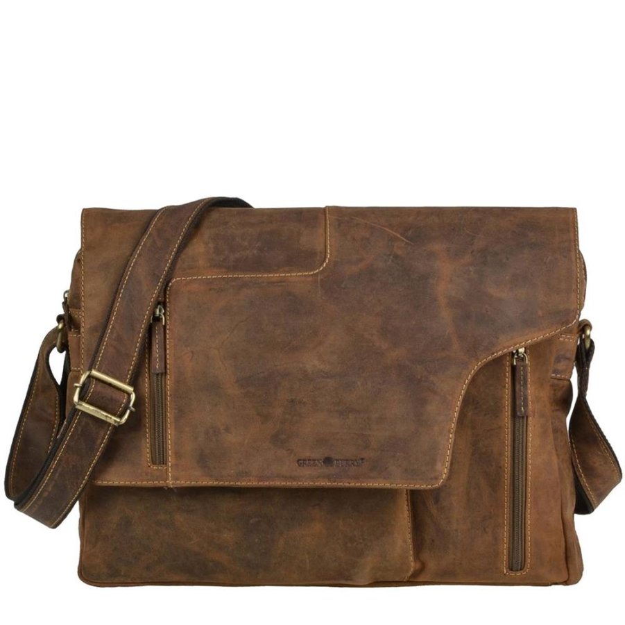 Greenburry Umhängetasche Herren Leder 41x31cm "Vintage" antikbraun, Messenger Bag, große Schultertasche, Schultasche, Lehrertasche von Greenburry