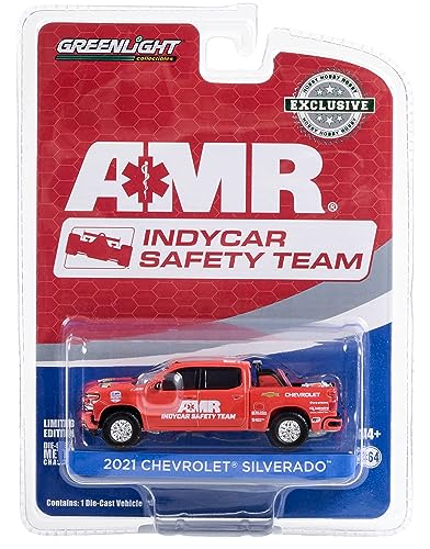 2021 Chevy Silverado Pickup Truck Red 2021 NTT IndyCar Series AMR IndyCar Safety Team with Safety Equipment in Truck Bed Hobby Exclusive Series 1/64 Diecast Model by Greenlight 30404 von Greenlight