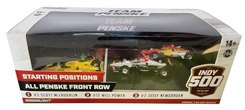 Greenlight 11611 2024 Indianapolis 500 All Penske Front Row 3-Car Set #3 Scott McLaughlin, 2 Josef Newgarden, 12 Will Power 1:64 Indy 1,270.0 cm Diorama Display Box von Greenlight