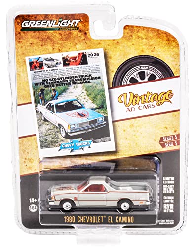 Greenlight 39080 D Chevy El Camino Royal Knight Grau Metallic mit Kapuze Bird Vintage Ad Cars Serie 5 1/64 Druckguss Modellauto von Greenlight