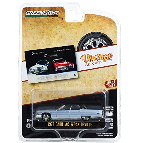 Greenlight 39100-D Vintage Ad Cars Serie 7 - 1972 Caddy Limousine deVille "Caddy for 1972. One Great Car After Another" Druckguss im Maßstab 1:64 von Greenlight