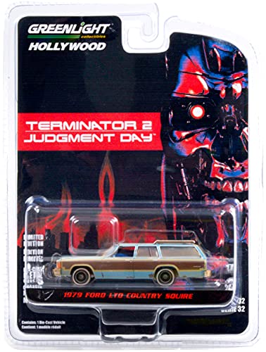 Greenlight 44920 C, 1979 Ford, Country-Squire, Hellblau mit Holzmaserung Seiten (verwittert), Terminator 2: Judgment Day 1991, Film 1/64, Druckguss-Modell von Greenlight