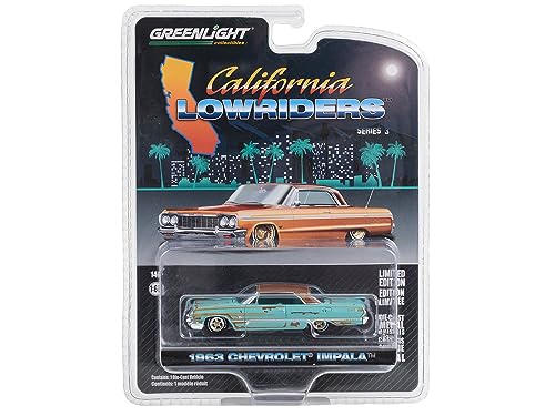 Greenlight 63040-B California Lowriders Serie 3-1963 Chevy Impala – Blaugrün Patina 1/64 Maßstab von Greenlight