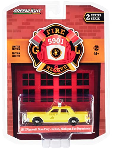 Greenlight 67020 C Plymouth Gran Fury Yellow Detroit Fire Department Bataillon Chief #2.5 cm (Michigan) Fire & Rescue 1/64 Diecast Modellauto von Greenlight