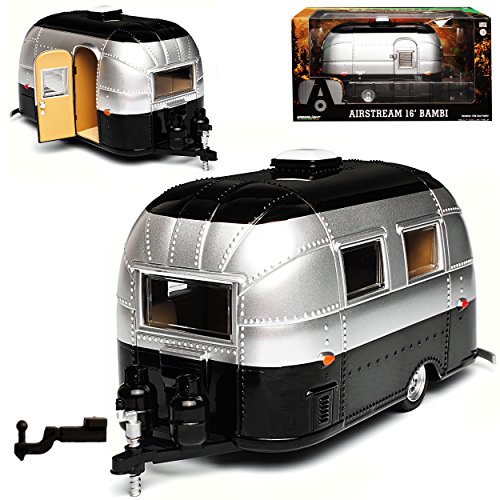 Greenlight Anhänger Wohnwagen Bambi 2016 16 Airstream Silber mit Schwarz 1/24 Modell Auto mit individiuellem Wunschkennzeichen von Greenlight