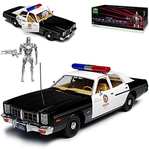 Greenlight Dodge Monaco Metropolitan Police 1977 Terminator mit Figur T-800 Endoskeleton 1/18 Modell Auto mit individiuellem Wunschkennzeichen von Greenlight